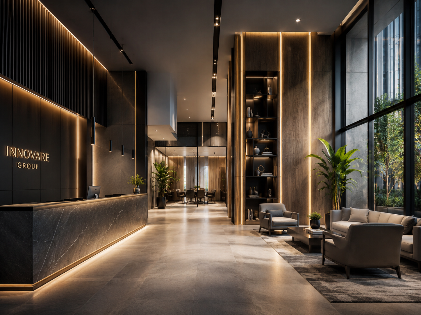 Ambiente arquitetônico contemporâneo para uso comercial